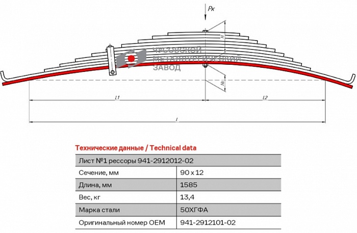 Лист коренной рессорный №1 Прицеп ОдАЗ-9798, MA3-9397, 9398, 93971 задний