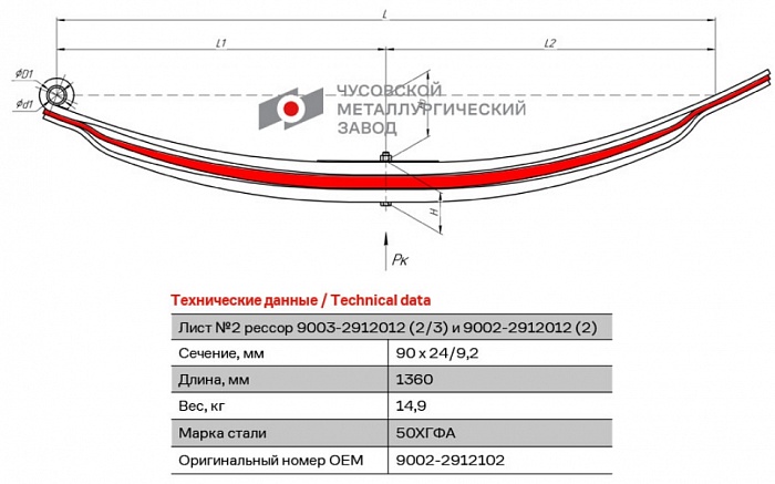 Подкоренной лист №2 прицепа 9003 (9002-2912102)