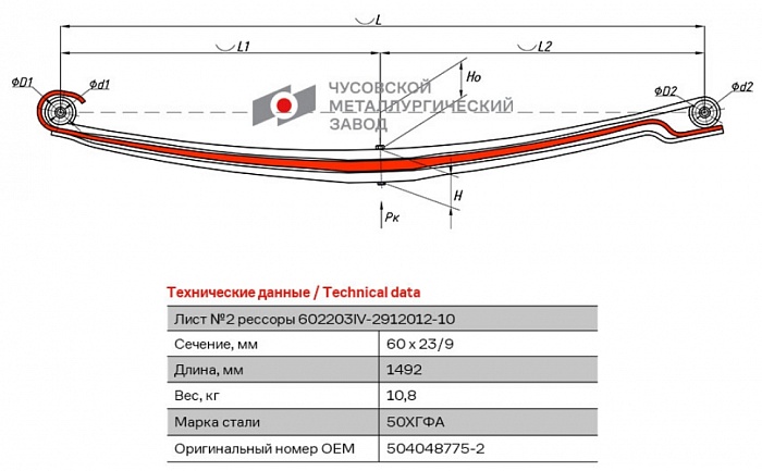 Задняя Лист рессорный Iveco Daily IV 50C11-50C15 2006-2011